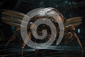 A Spaceship Resembling A Giant Insect, With Multiple Appendages And A Segmented Body. Generative AI photo