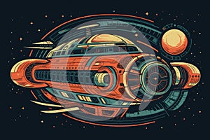 A Spaceship With A Retro, Art Deco Design, Featuring Curved Lines And Bold Colors. Generative AI photo