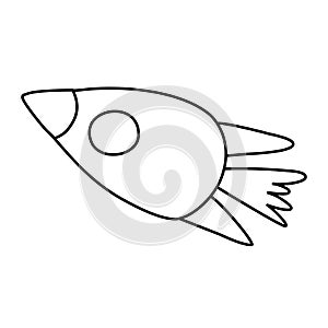 Spaceship rocket icon, startup, space, business concept, doodle vector outline for coloring book