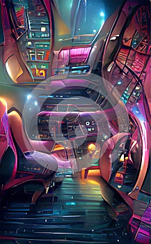 Spaceship`s cockpit interior - abstract digital art
