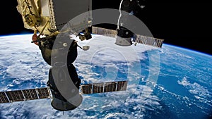 Spaceship satellite observation Earth planet. Video courtesy of the Earth Science and Remote Sensing Unit, NASA