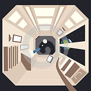 Spaceship in space. Vector cartoon illustration