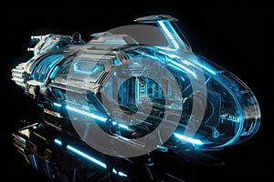 A Spaceship With A Transparent Cockpit And Glowing Blue Engines. Generative AI photo