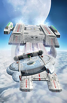 Spaceships chase in cloudy sky