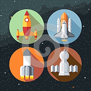 Spaceships icons collection with shuttles and rockets