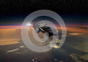 Spaceships orbiting Earth photo