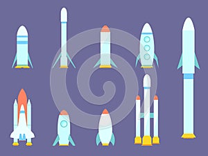 Spaceships and rockets set isolated. Space rocket program. Spaceships for space exploration and flight to Mars. Icon design for