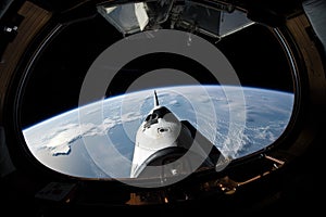 spaceshuttle launch, with view of the earth visible through the window