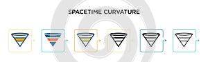 Spacetime curvature vector icon in 6 different modern styles. Black, two colored spacetime curvature icons designed in filled,