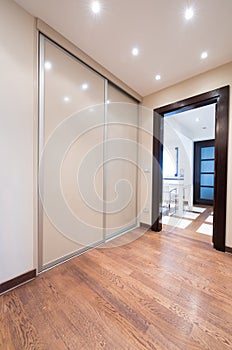 Spacious anteroom interior with modern sliding closet door