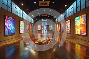 Spacious Gallery with AR Artworks AI Generated photo