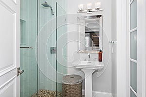 Spacious bathroom in a new construction home in Encino, California