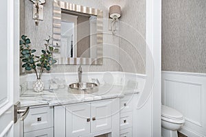 Spacious bathroom in a new construction home in Encino, California