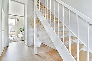 A spacious bright corridor with the stairs