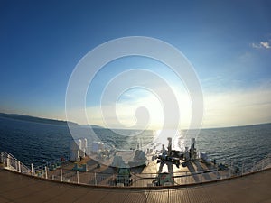 Spacious clear sky and sea