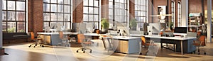 Spacious Collaborative Workspace Openconcept Office. Panoramic Banner. Generative AI