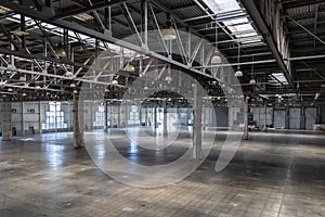 Spacious empty pavilion for exhibitions and fairs. Hangar, a place intended for storage of large-sized objects. Modern