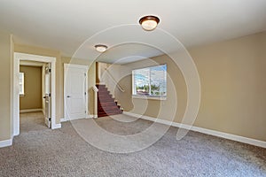 Spacious empty room in beige color with carpet