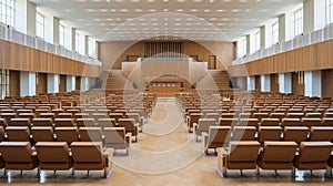 Spacious Empty University Lecture Hall - Ideal Setting for Academic Events and Presentations