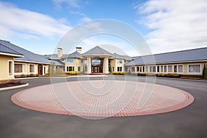 spacious flatroofed mansion with circular driveway