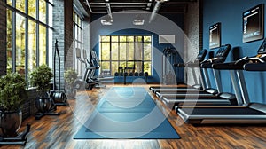 Spacious Gym with Large Windows and High-tech Equipment photo