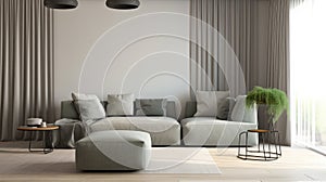 spacious interior living room with sofa furniture and room decor ai generated