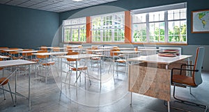 spacious interior of a modern schoolroom photo