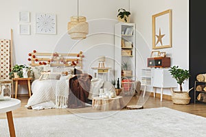 Spacious interior of scandi bedroom