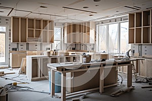 Spacious Kitchen With Numerous Cabinets for Efficient Storage, Preparing kitchen for installation of custom new features in modern