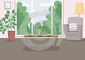 Spacious living room for leisure flat color vector illustration photo