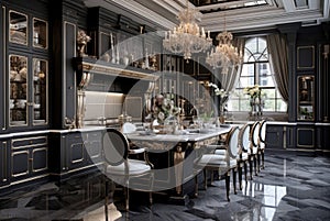 Spacious Luxury kitchen interior. Generate Ai