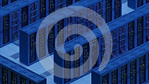 Modern data center with rows of server racks and cabling