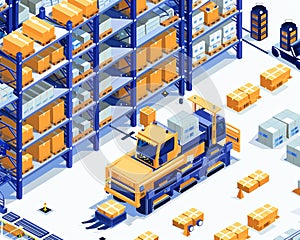 Spacious Modern Warehouse with Organized Shelves. Logistic and business concept..Spacious Modern Warehouse with Organized Shelves.