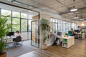 Open plan office with corner office
