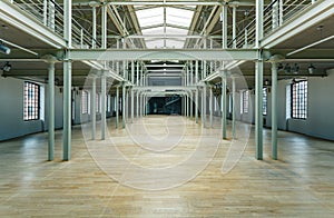 Spacious post industrial factory interior