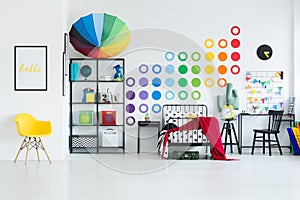 Spacious rainbow child`s bedroom