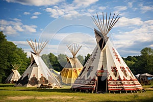 Spacious Tipis north America field. Generate ai