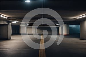 Spacious and Vacant Parking Garage, No Cars or People Present. Generative AI.