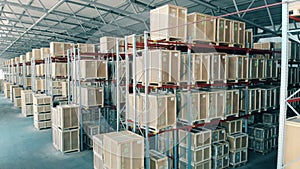 Spacious warehouse with racks.