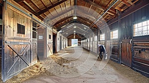 The Spacious and Well-Appointed Interior of a Grand Horse Stable Shed