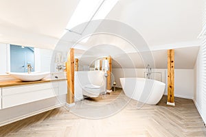 Spacious white bathroom interior