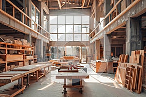 Spacious woodwork shop with organized tools