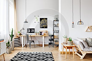 Spacious workspace with scandi carpet