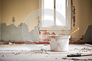 spackling compound with a putty knife in a renovation scene