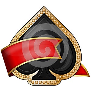 Spades. card suit icons with ribbon