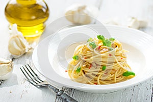 Spageti olive oil and peperoncino photo