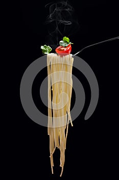 Spagetti on fork. Vertical