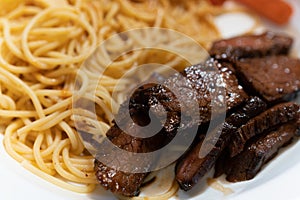 Spagetti Pasta with meat close up