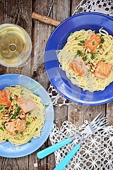 Spagetti with salmon