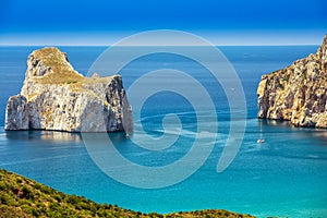 Spaggia di Masua beach and Pan di Zucchero, Costa Verde, Sardinia, Italy.